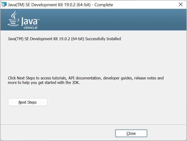 java installation success on windows